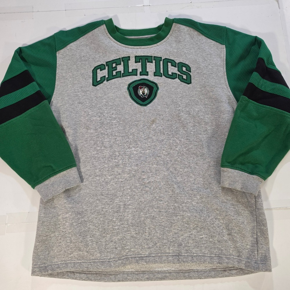 NBA Boston Celtics Sweatshirt Mens XL Grey Green Colorblock Long Sleeve Pullover